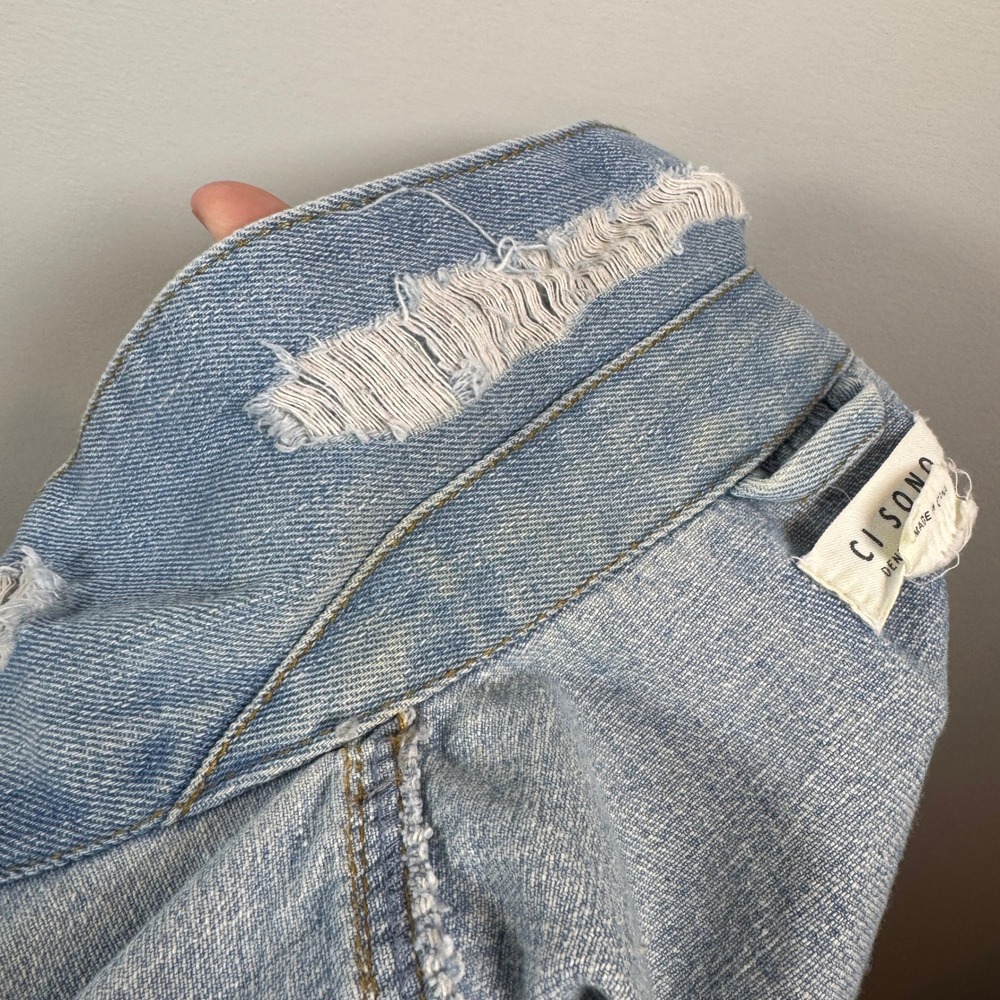 Ci Sono Distressed Denim Trucker Jacket Womens XL Y2K Grunge Streetwear Oversize - Picture 7 of 8